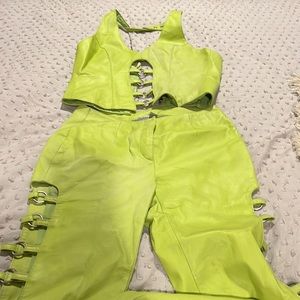 Wilson’s leather lime green riding outfit